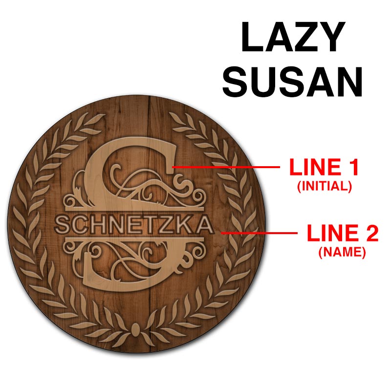 ADD YOUR NAME Lazy Susan - DARK WOOD with Leaves - 3 Different Sizes - Table Top
