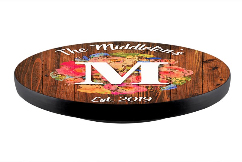 ADD YOUR NAME Lazy Susan - FLORAL WATERCOLOR - 3 Different Sizes - Table Top