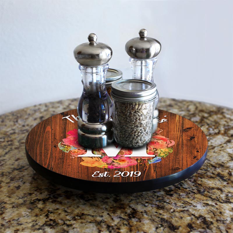 ADD YOUR NAME Lazy Susan - FLORAL WATERCOLOR - 3 Different Sizes - Table Top