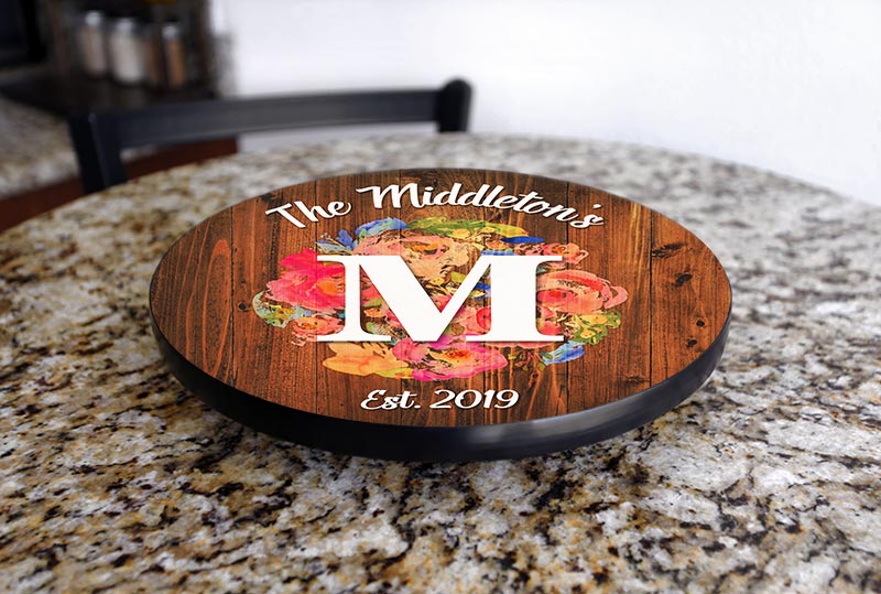 ADD YOUR NAME Lazy Susan - FLORAL WATERCOLOR - 3 Different Sizes - Table Top