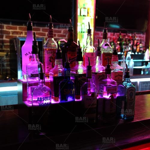 LED Liquor Bottle Display Shelf - 2 Steps - Wild Cherry - Several Lengths