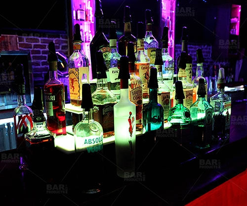 BarConic® LED Liquor Bottle Display Shelf - Outside Corner - 2 Steps - Black