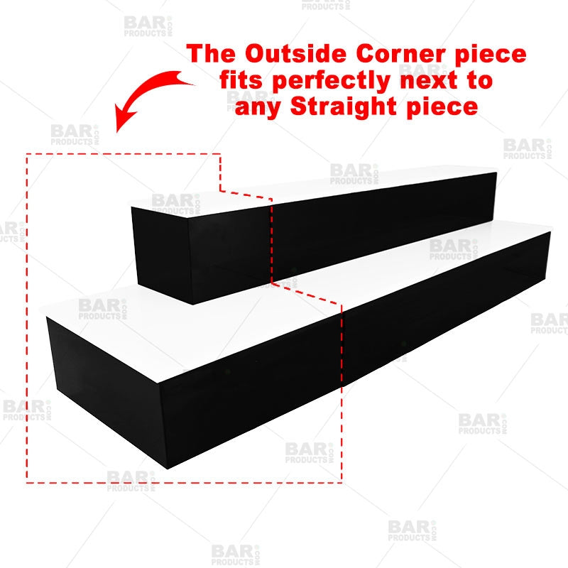 BarConic® LED Liquor Bottle Display Shelf - Outside Corner - 2 Steps - Black