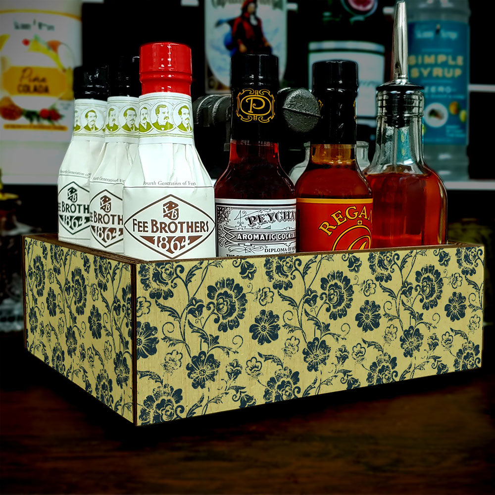 Box Caddy with Industrial Pipe Handle - Vintage Floral Design