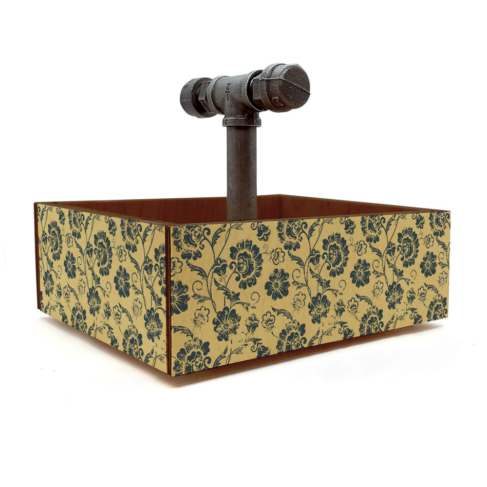 Box Caddy with Industrial Pipe Handle - Vintage Floral Design