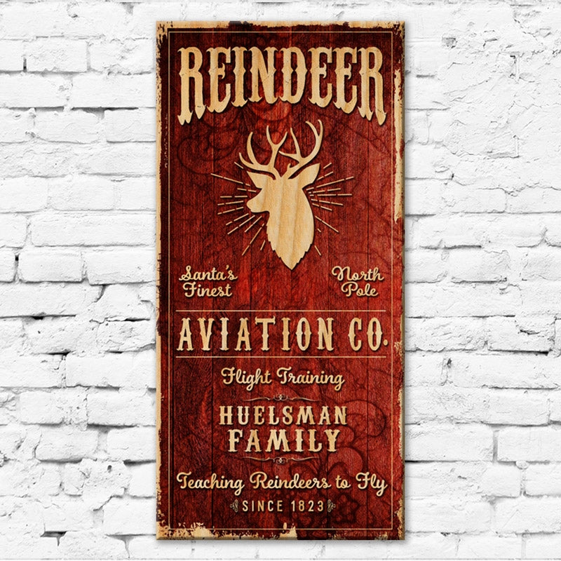 CUSTOMIZABLE Large Vintage Wooden Holiday Bar Sign - Reindeer Aviation - 11 3/4" x 23 3/4"
