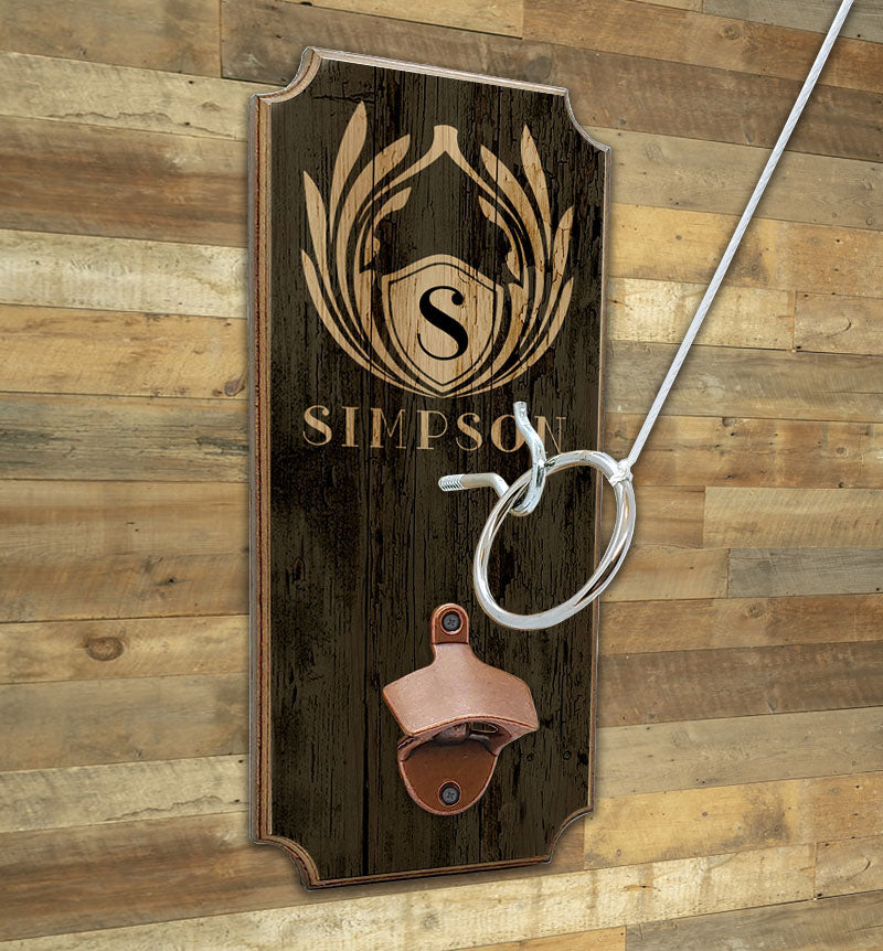CUSTOMIZABLE Wall Mounted Ring Toss Game with Bottle Opener - Name Monogram