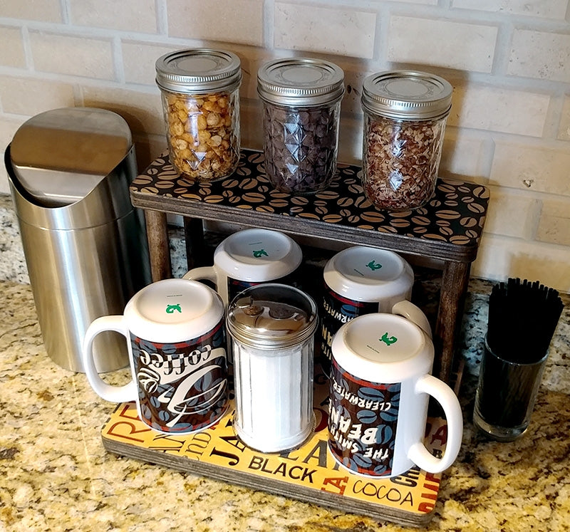 Counter Caddies™ - "BARISTA" Themed Artwork - Straight Shelf - coffee mugs condiments