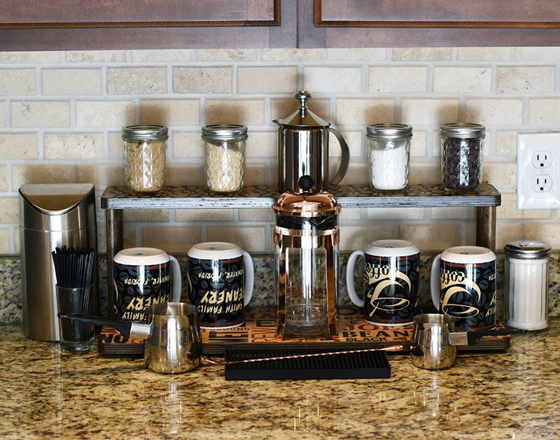 Counter Caddies™ - "BARISTA" Themed Artwork - Straight Shelf - coffee mugs tools supplies