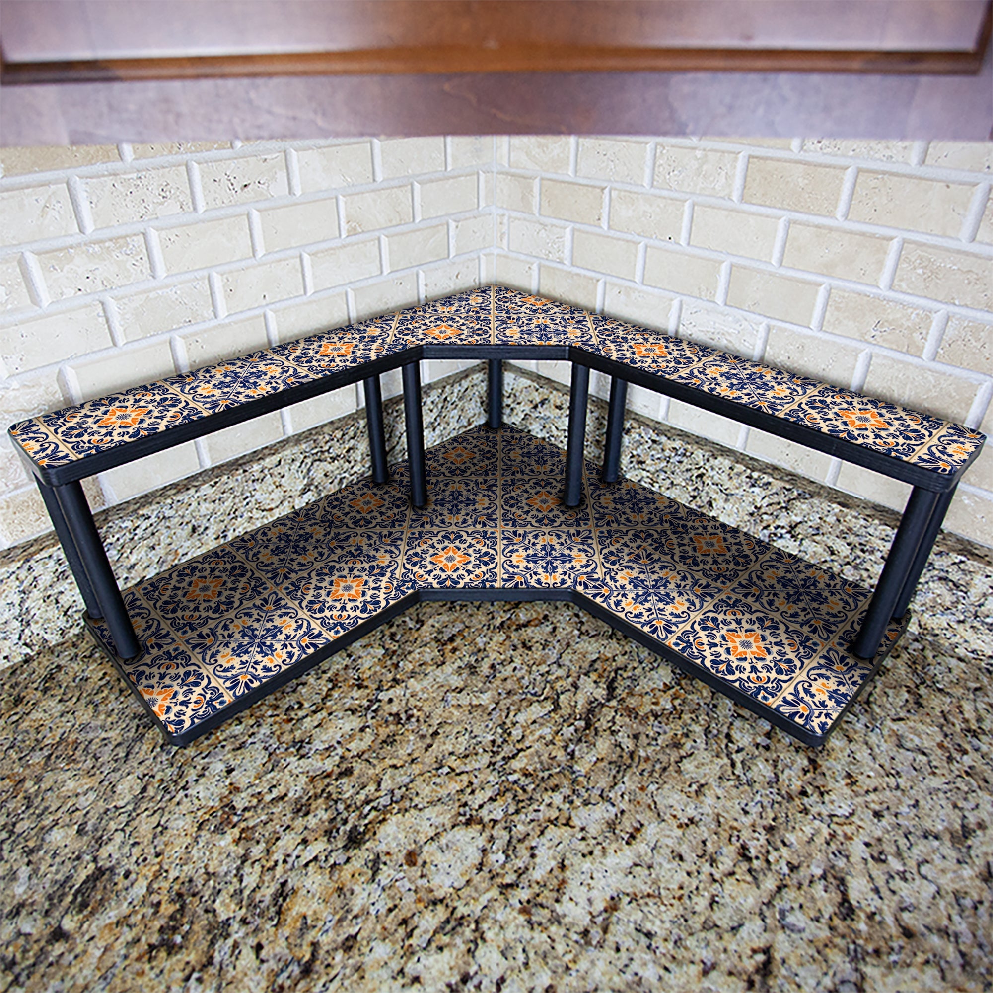 Counter Caddies™ - "Blue Floral Tiles" Themed Artwork - Barista Theme