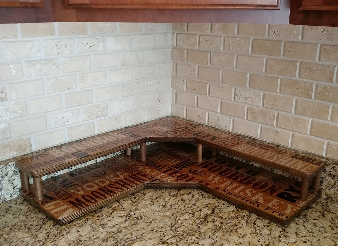 Counter Caddies™ - "LIQUOR" Themed Artwork - Corner Shelf - empty