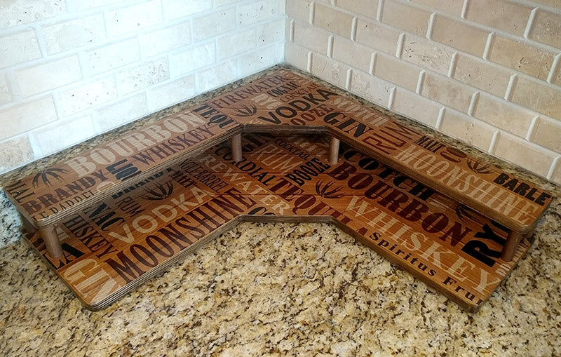Counter Caddies™ - "LIQUOR" Themed Artwork - Corner Shelf - empty