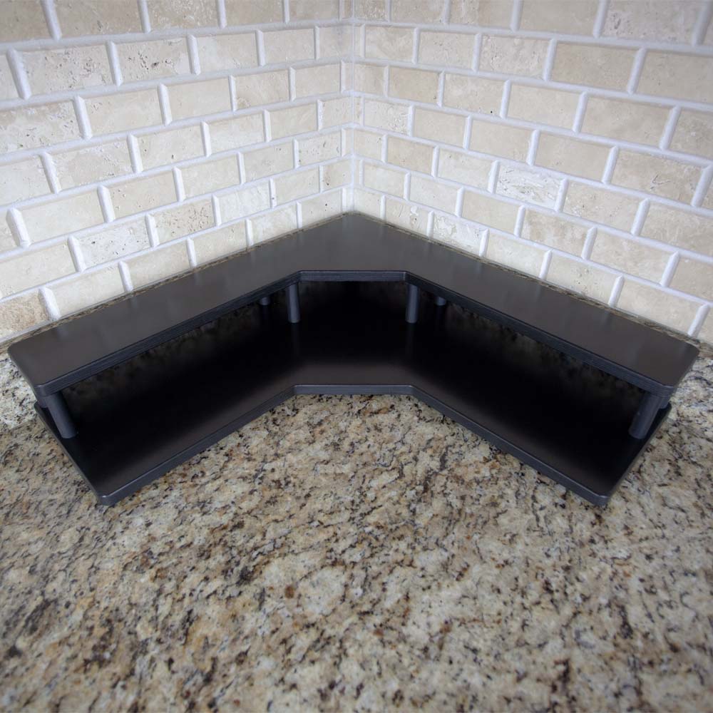 Counter Caddies™ - Walnut-Stained Corner Shelf - Liquor/Wine Bottle Display Style - Available in Black - Empty