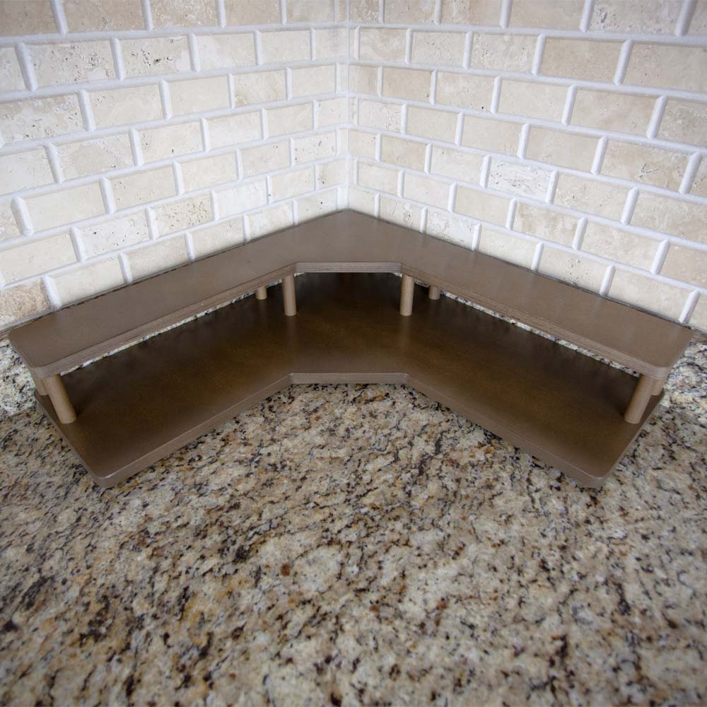 Counter Caddies™ - Walnut-Stained Corner Shelf - Liquor/Wine Bottle Display Style - Empty