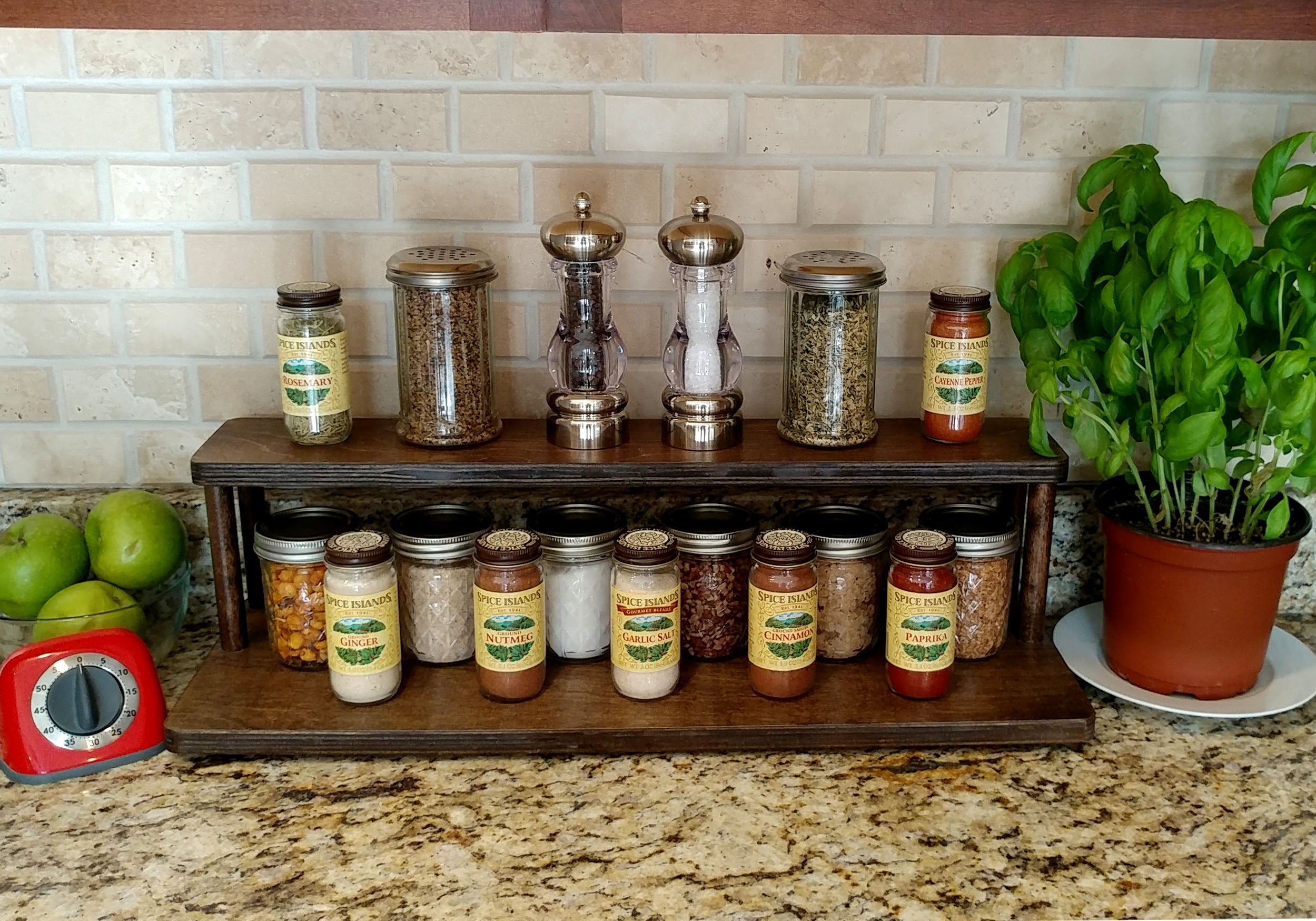 Counter Caddies™ - Walnut-Stained Straight Shelf - Culinary / Spice Rack - 24" Length