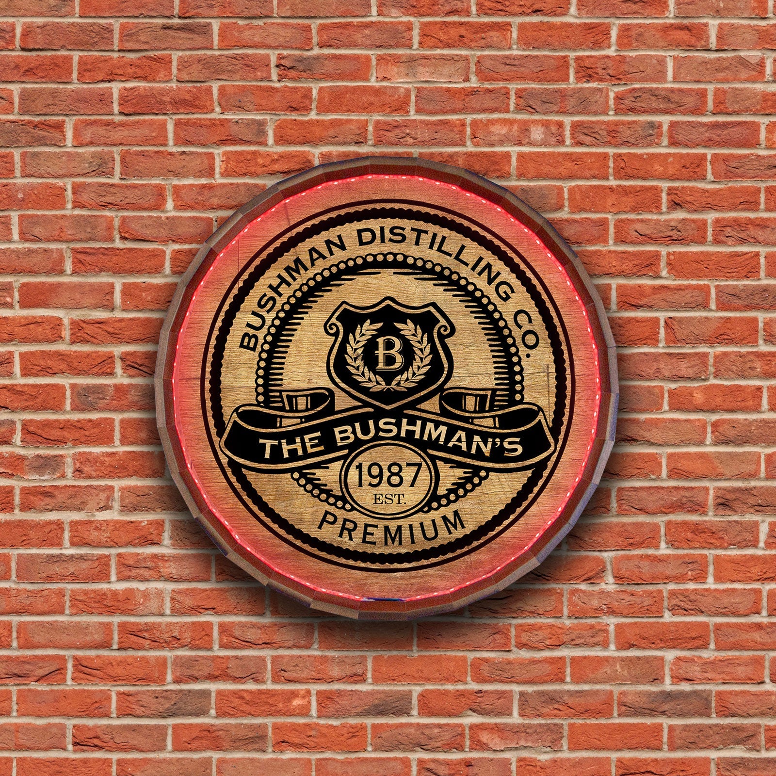 Custom LED Wood Barrel Top Sign - Premium