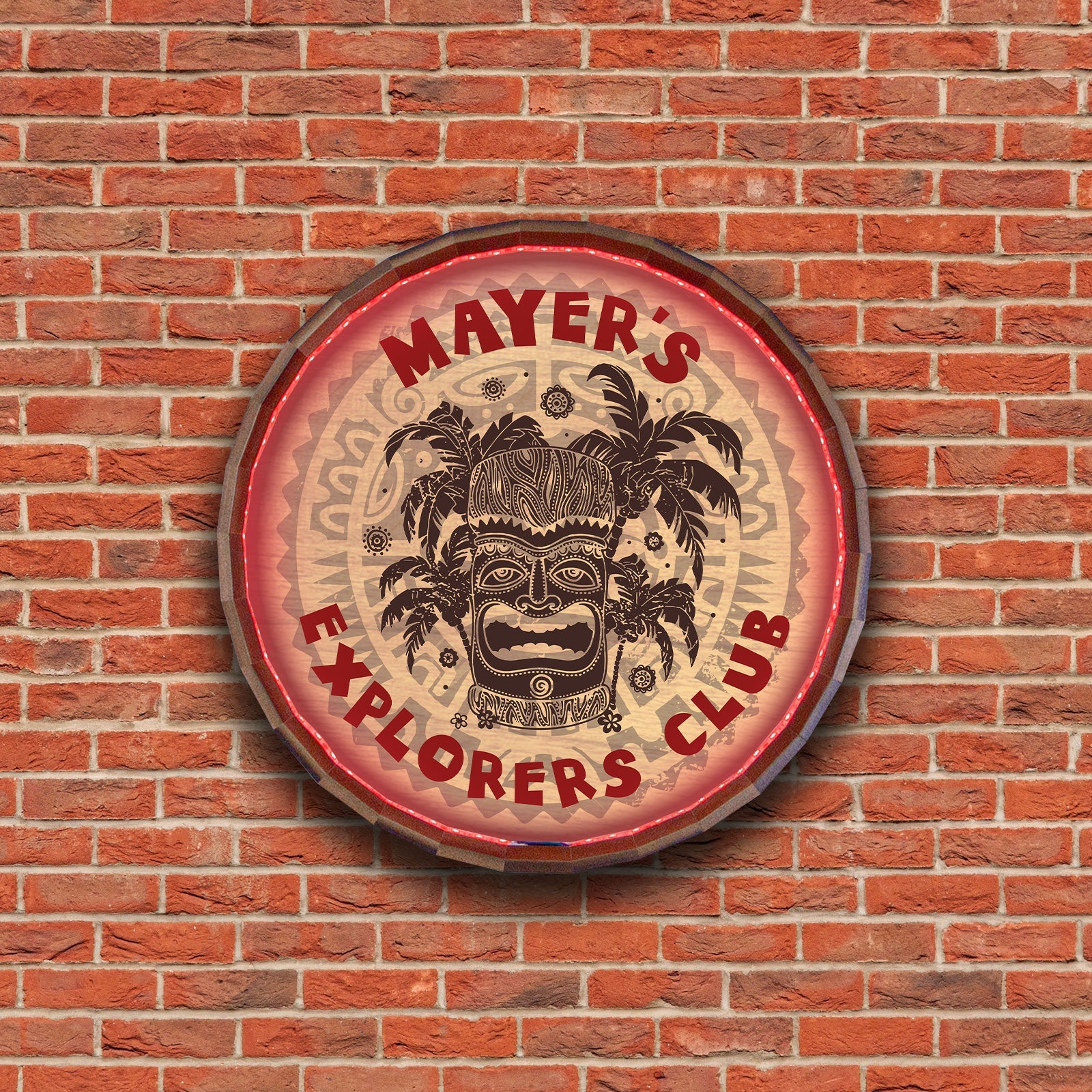 Custom LED Wood Barrel Top Sign - Tiki Bar