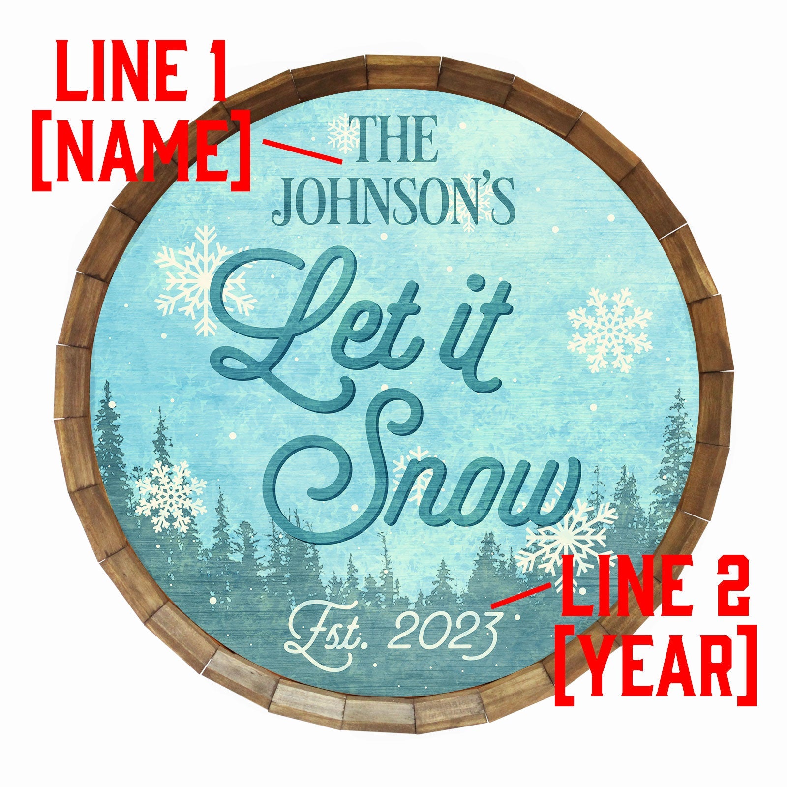 Custom Vintage Winter Themed Barrel Top Tavern Sign - Customization