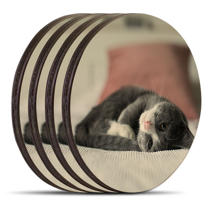 Custom Wooden Round Coasters - Upload Your Photo - Set of 4 w/ Coaster Caddy