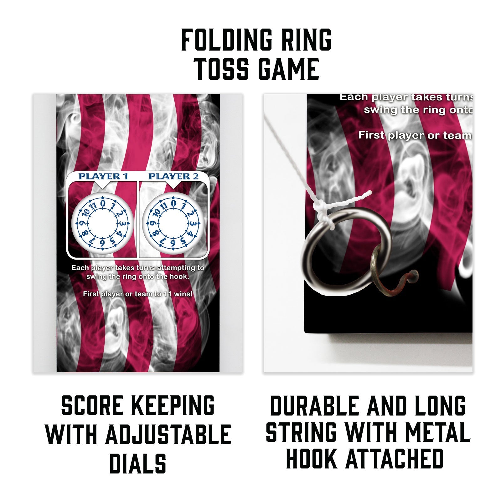 Customizable Wall Mounted Folding Ring Toss - American Flag Smoke