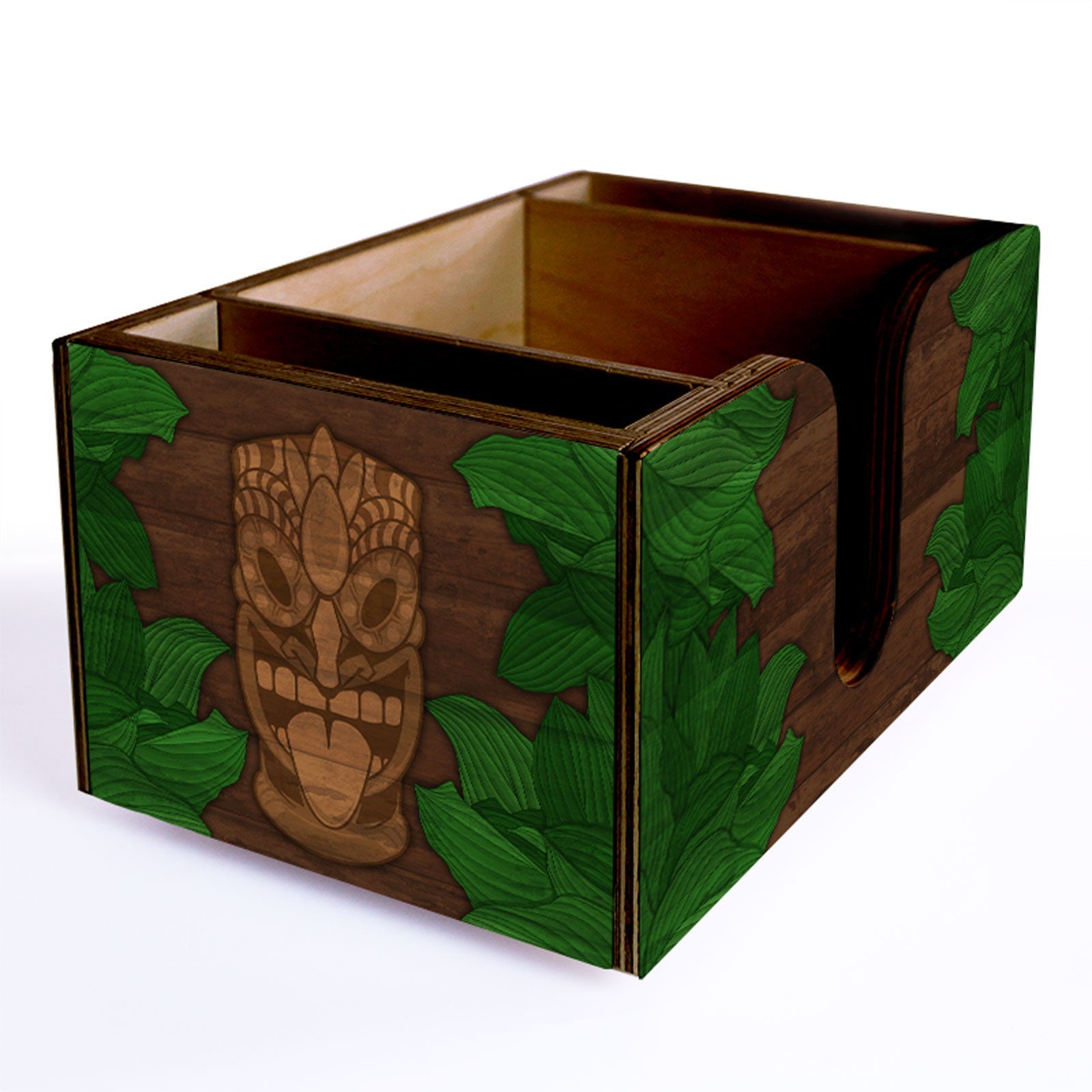 Customizable Wooden Bar Caddy - Tiki Leaves