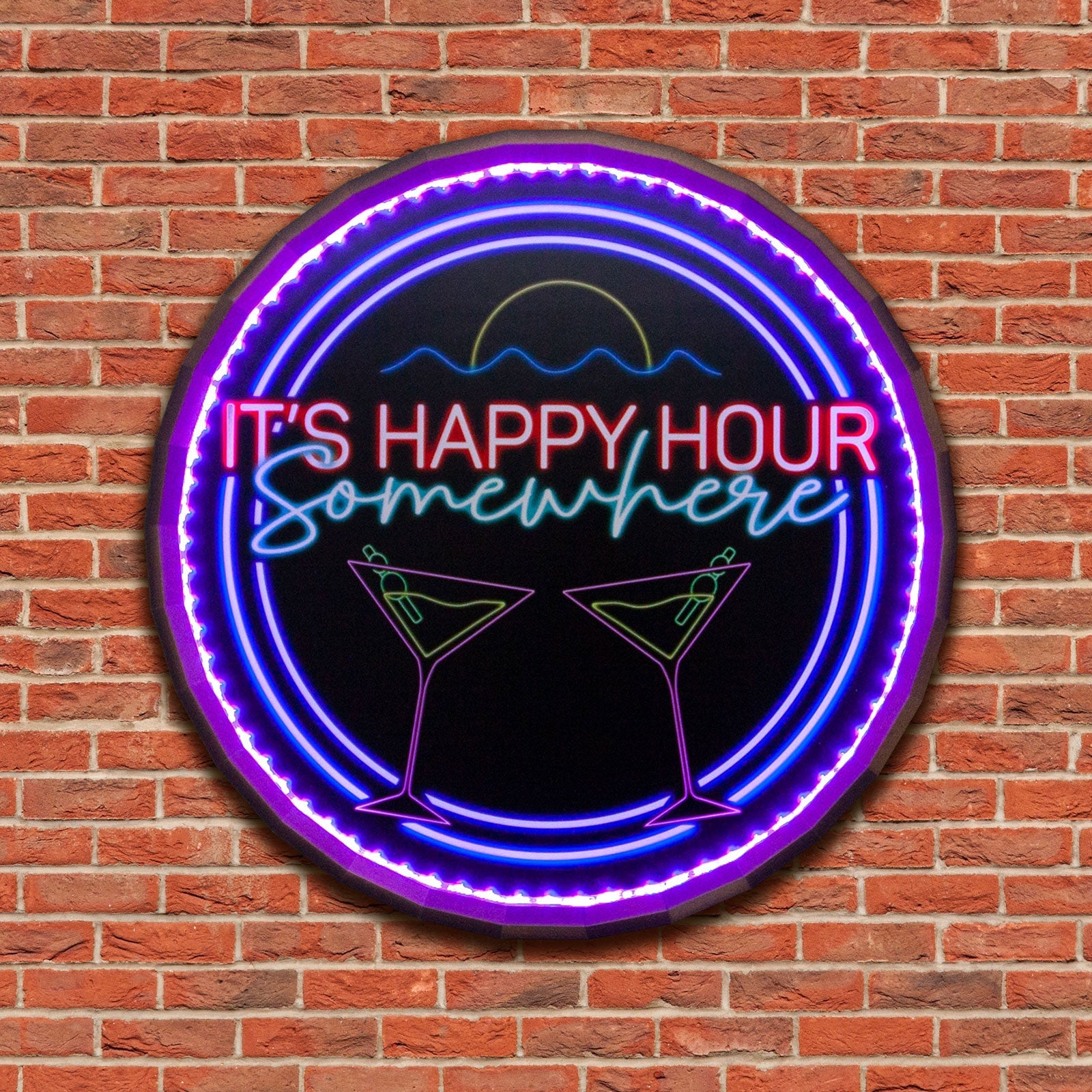 LED Wood Barrel Top Sign - Happy Hour