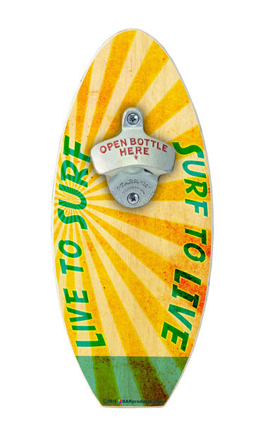 Live to Surf Wooden Surfboard Wall Mounted Bottle Opener