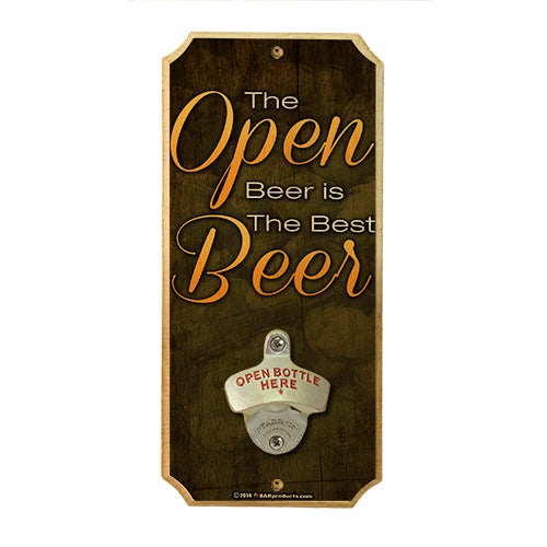 Open Beer - Wall Mounted Wood Plaque Bottle Opener