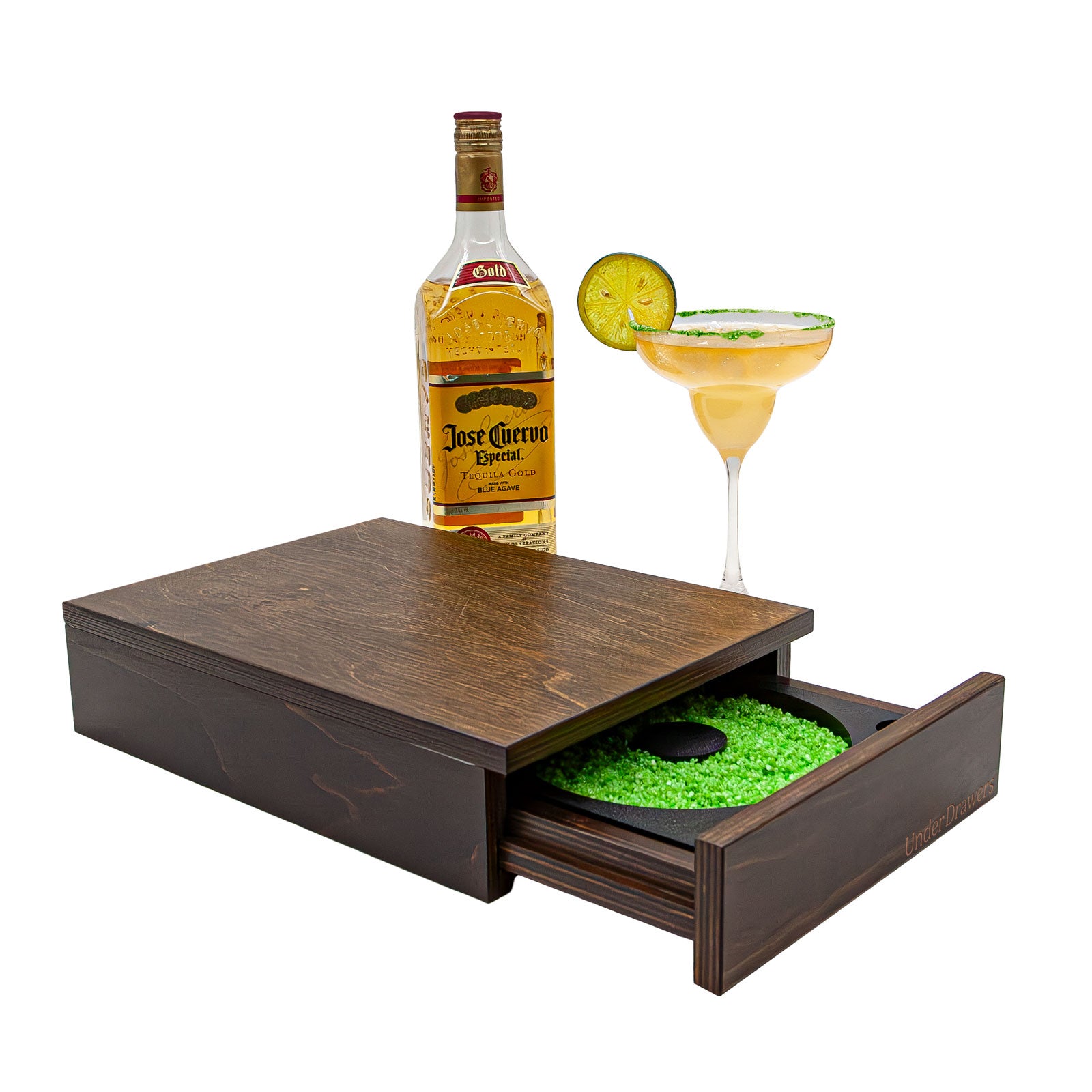 UnderDrawers™ - Undermount Salt Rim Drawer For Bar - Dark Walnut Stain