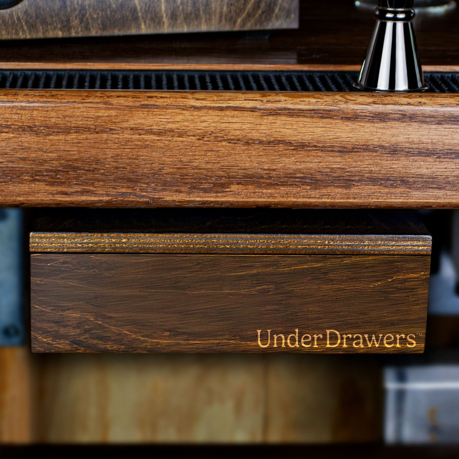 UnderDrawers™ - Undermount Salt Rim Drawer For Bar - Dark Walnut Stain