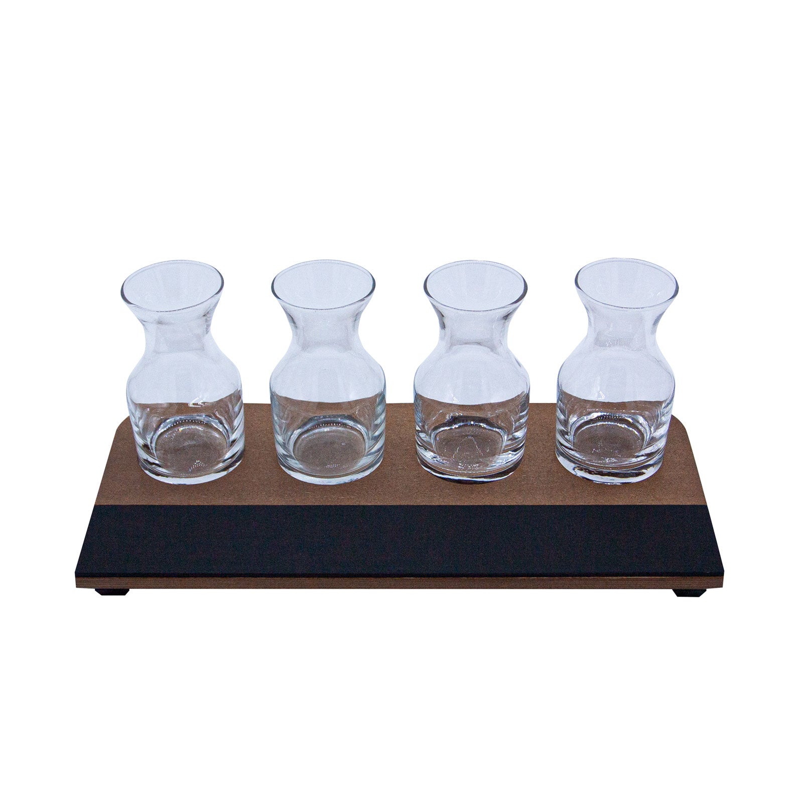 Wine Flight with Walnut Finish and Chalk Strip - Includes 7.5oz. Carafe Glasses