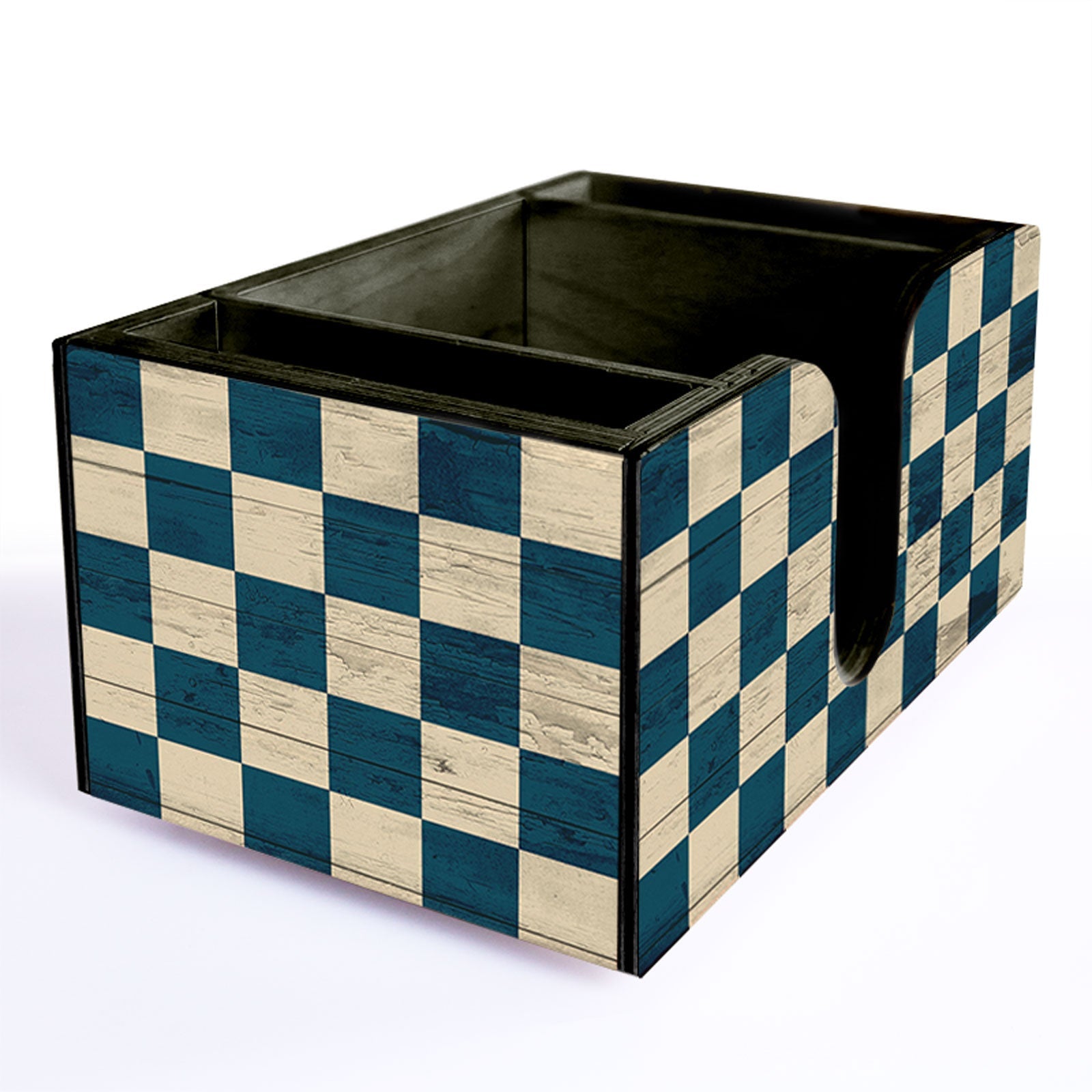 Wooden Bar Caddy - Blue Checkerboard