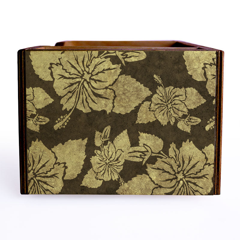 Wooden Bar Caddy - Rustic Hibiscus - Earth Tones