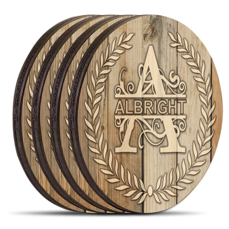 Wooden Round Coasters - Customizable - WHITE WOOD With Leaves