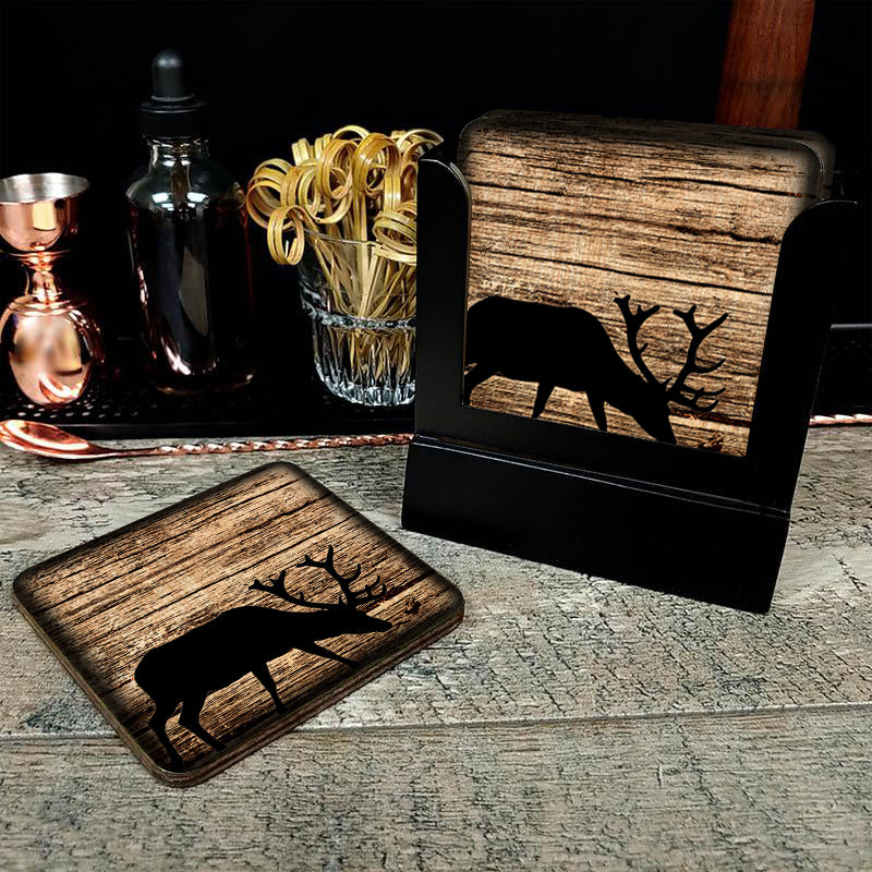Wooden Square Coasters - Rustic Animal Theme - Set of 4 - Options Available