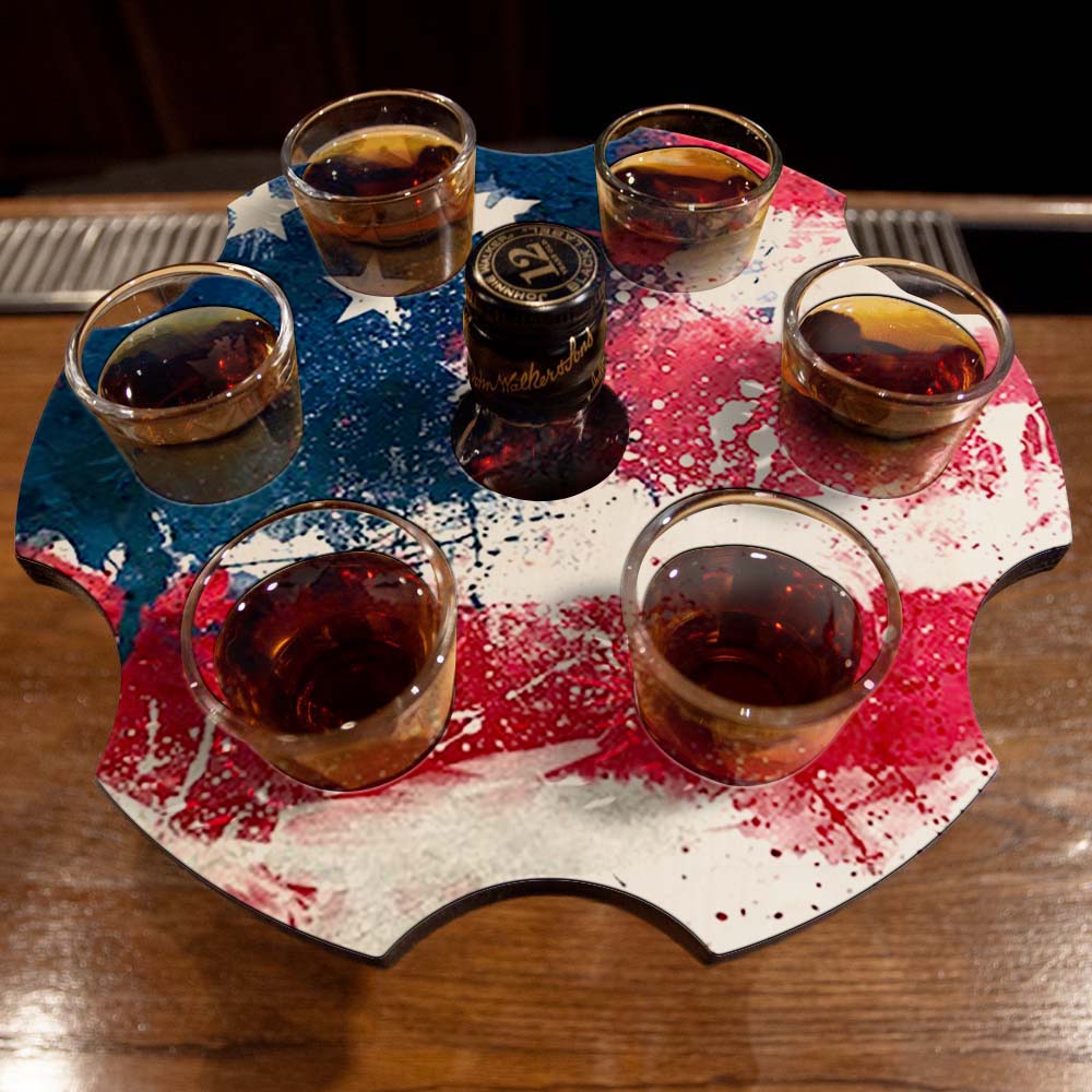 shot glass caddy grunge flag 6-shooter bottle topper