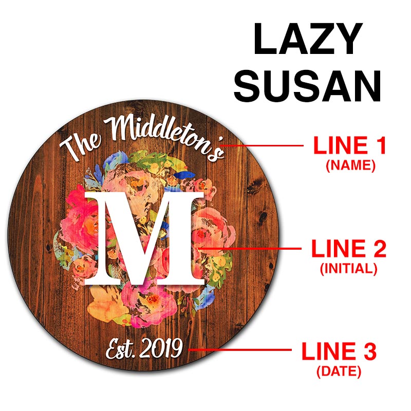 ADD YOUR NAME Lazy Susan - FLORAL WATERCOLOR - 3 Different Sizes - Table Top