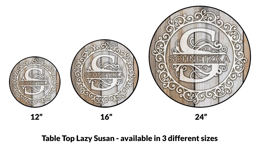ADD YOUR NAME Lazy Susan - WHITE WOOD with Decorative Design - 3 Different Sizes - Table Top