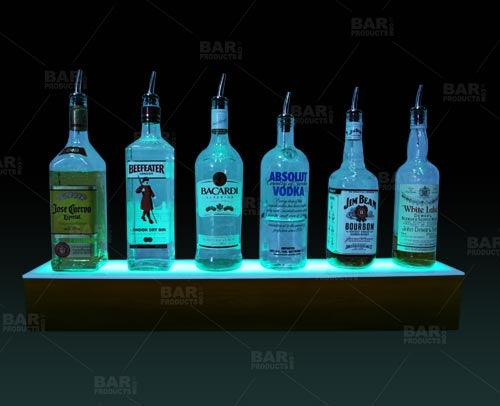 LED Liquor Bottle Display Shelf - 2 Steps - Wild Cherry - Several Lengths