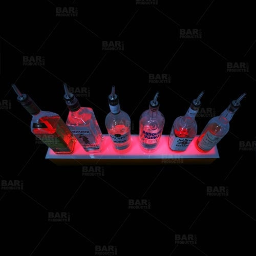 LED Liquor Bottle Display Shelf - 2 Steps - Wild Cherry - Several Lengths