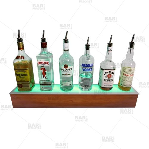 LED Liquor Bottle Display Shelf - 2 Steps - Wild Cherry - Several Lengths