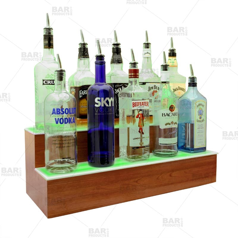 LED Liquor Bottle Display Shelf - 2 Steps - Wild Cherry - Several Lengths