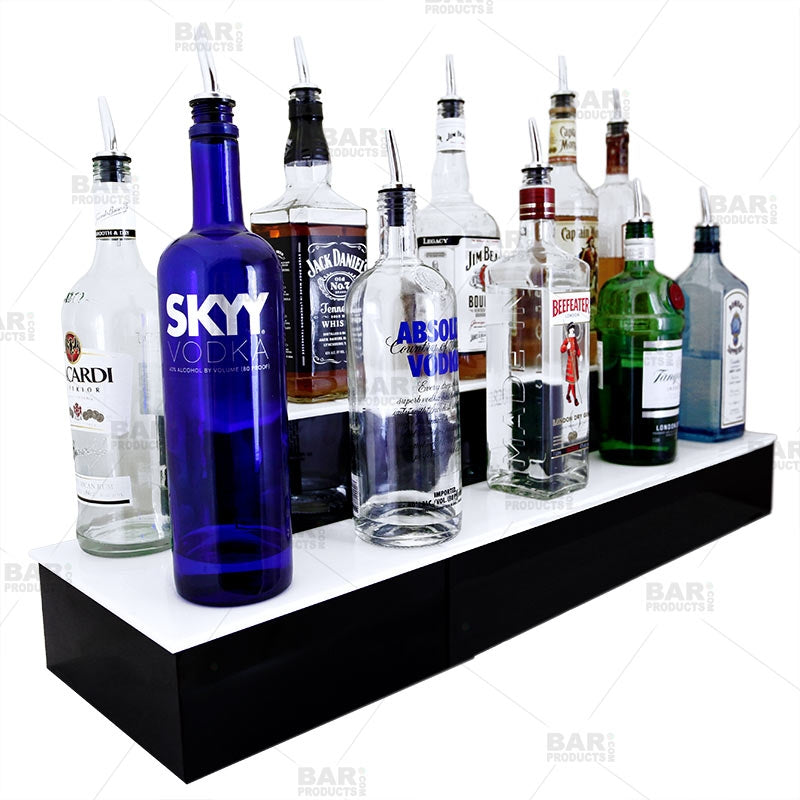 BarConic® LED Liquor Bottle Display Shelf - Outside Corner - 2 Steps - Black