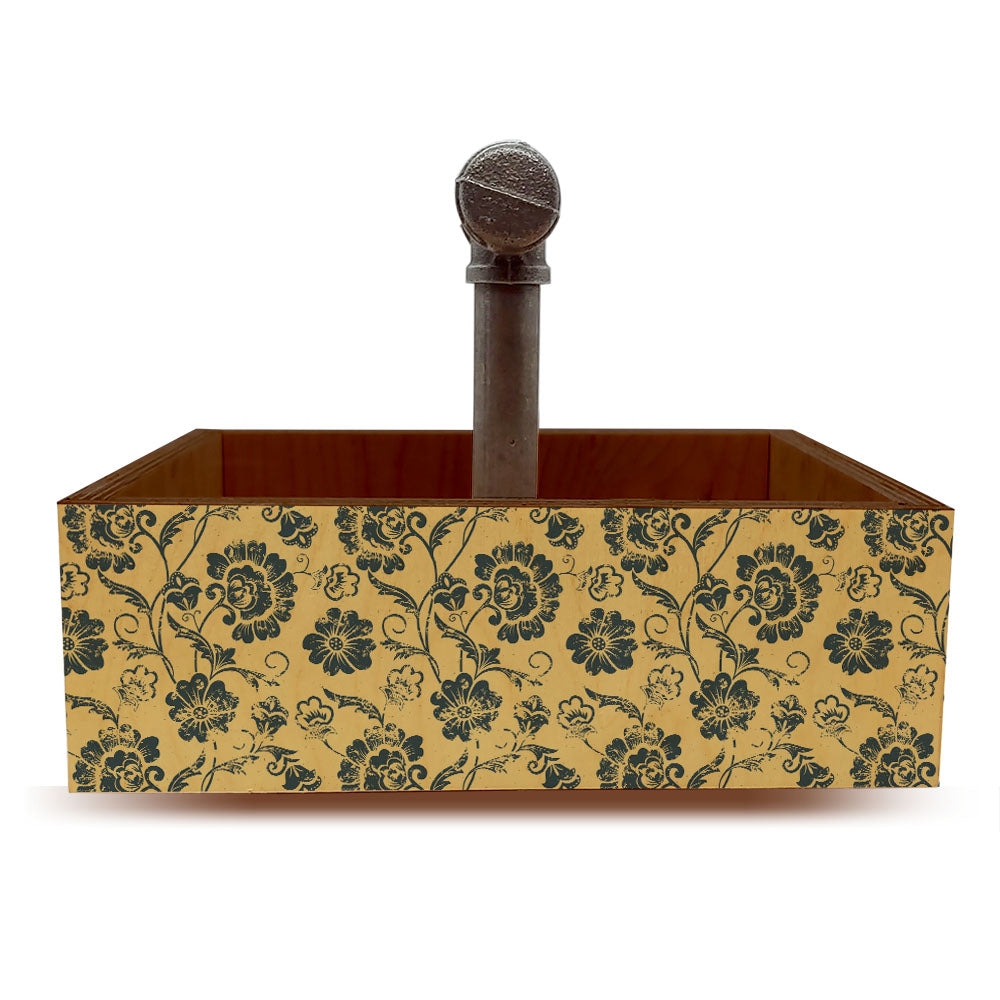 Box Caddy with Industrial Pipe Handle - Vintage Floral Design
