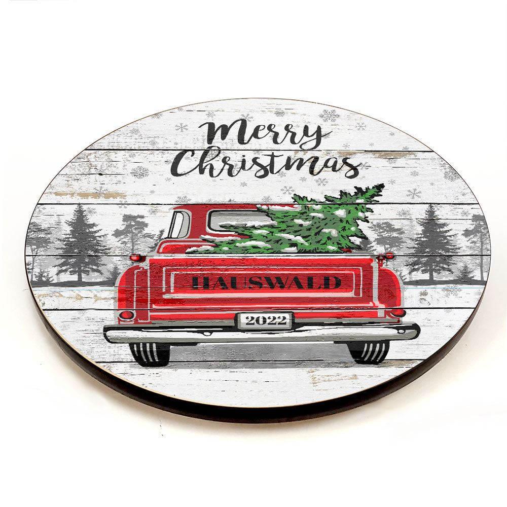 CUSTOMIZABLE Vintage Red Truck Christmas Themed Lazy Susan - Size Options