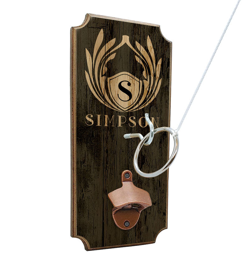 CUSTOMIZABLE Wall Mounted Ring Toss Game with Bottle Opener - Name Monogram