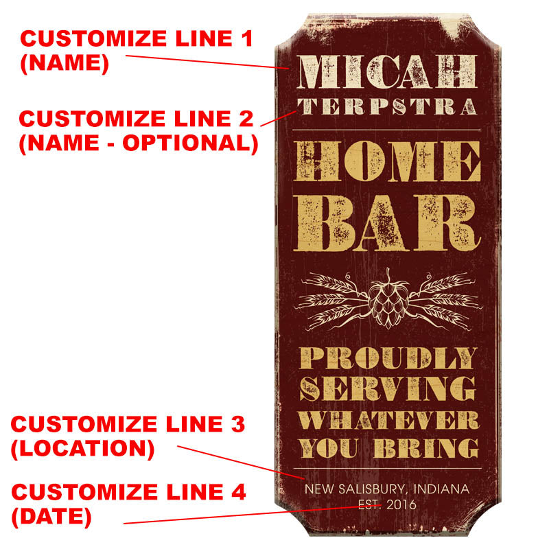 CUSTOMIZABLE Wood Plaque Sign - HOME BAR - Color Options