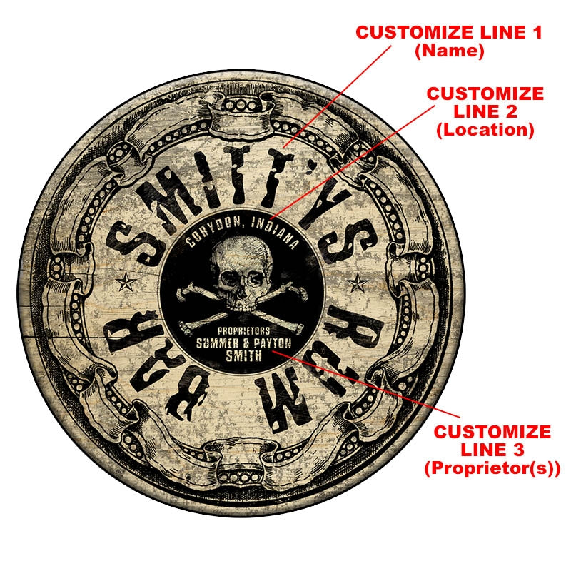 CUSTOMIZABLE Wooden Table Top - Rum Bar Design - Two Sizes Available