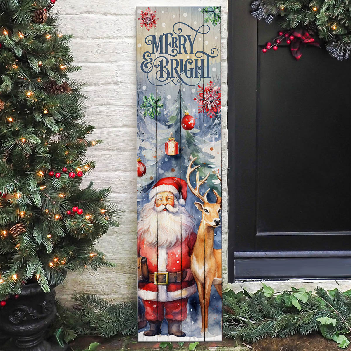 Christmas Themed Vertical Wood Plank Sign / Farmhouse Christmas / Front Porch Sign - 36" x 10"