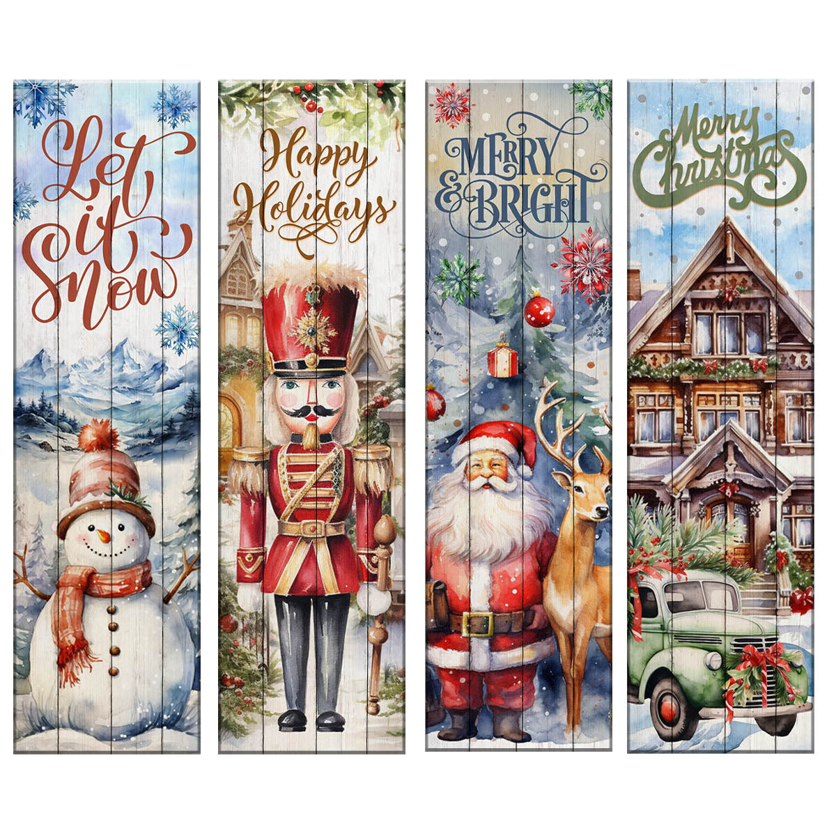 Christmas Themed Vertical Wood Plank Sign / Farmhouse Christmas / Front Porch Sign - 36" x 10"